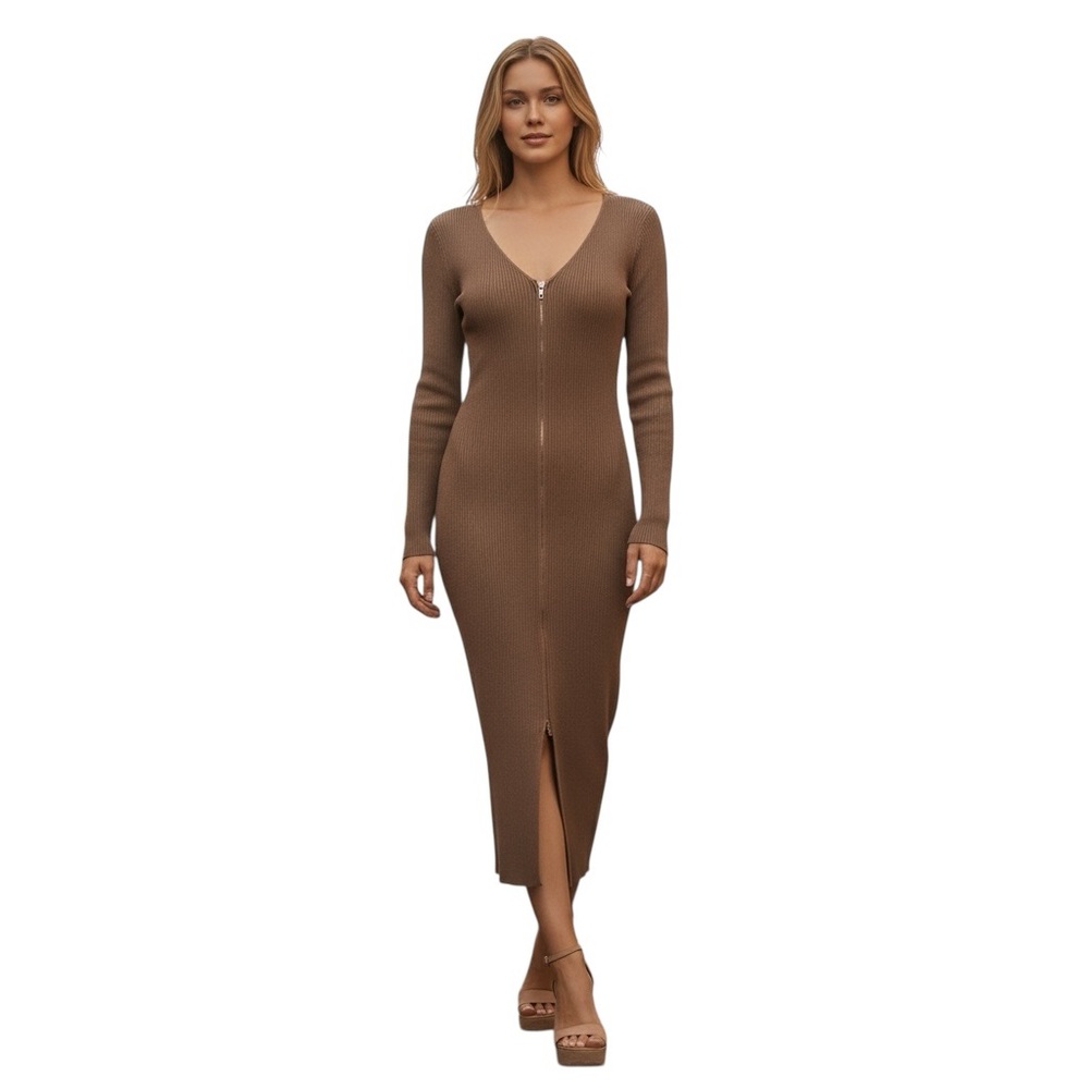 NWT J for Justify Ribbed Sweater Dress Long Sleeve Taupe Knit Maxi Women’s XL
